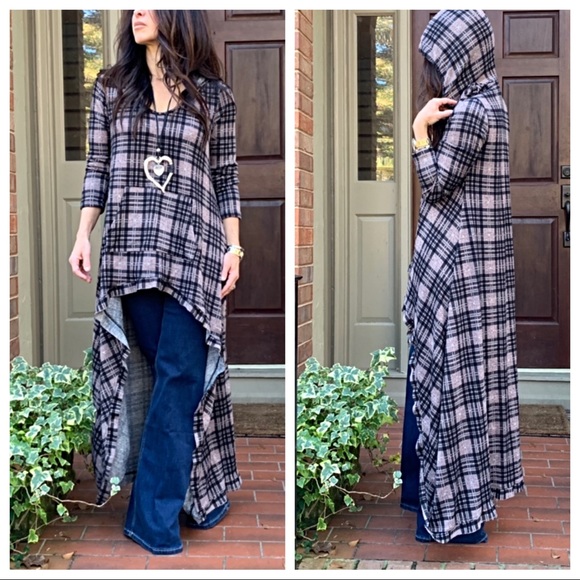 ✨LAST ONE✨Hi/low  plaid side pocket hooded dress - Picture 2 of 8